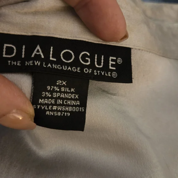 Dialouge Silk Blouse 2X ✨ Silver Gray Satin Button Front Flowy Minimalist Top - Picture 11 of 16